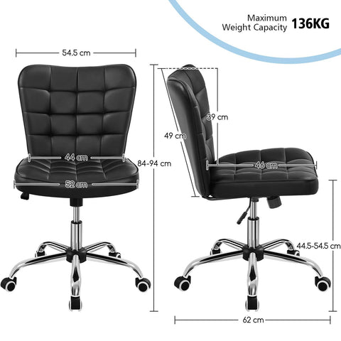 Yaheetech PU Leather Armless Swivel Office Chair, Adjustable Height, Black