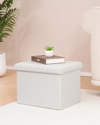 Bonlife Cream Ottoman Storage Box - Folding Foot Stool with Lid, Comfortable Storage Ottoman for Home,42x32x32 cm