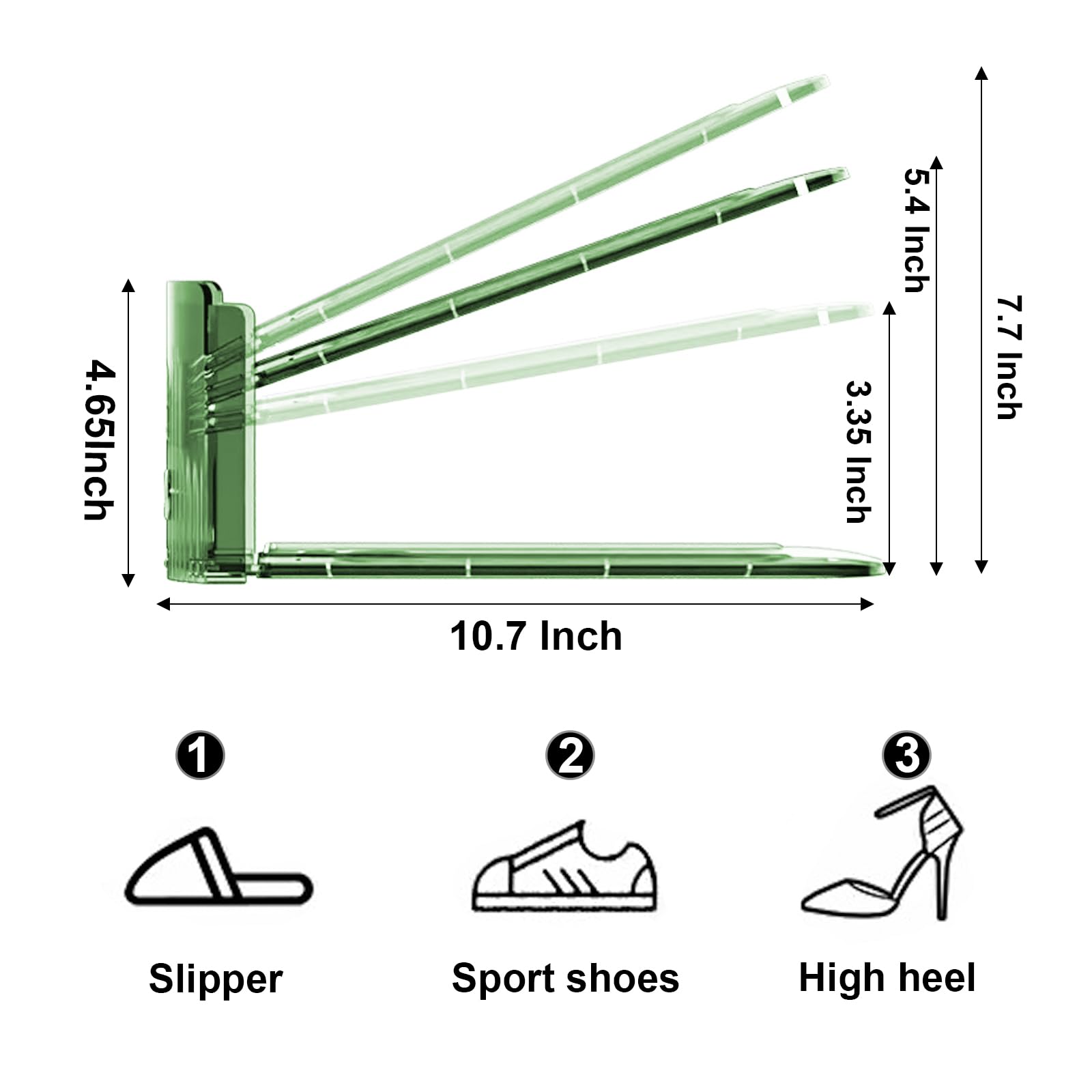 GlSAKE Space Saver Shoe Stacker 10PCS Adjustable Shoe Rack Holder Double Deck Shoe Slots Organisers For Cabinet Storage(Green10)