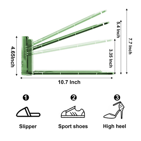 GlSAKE Space Saver Shoe Stacker 10PCS Adjustable Shoe Rack Holder Double Deck Shoe Slots Organisers For Cabinet Storage(Green10)