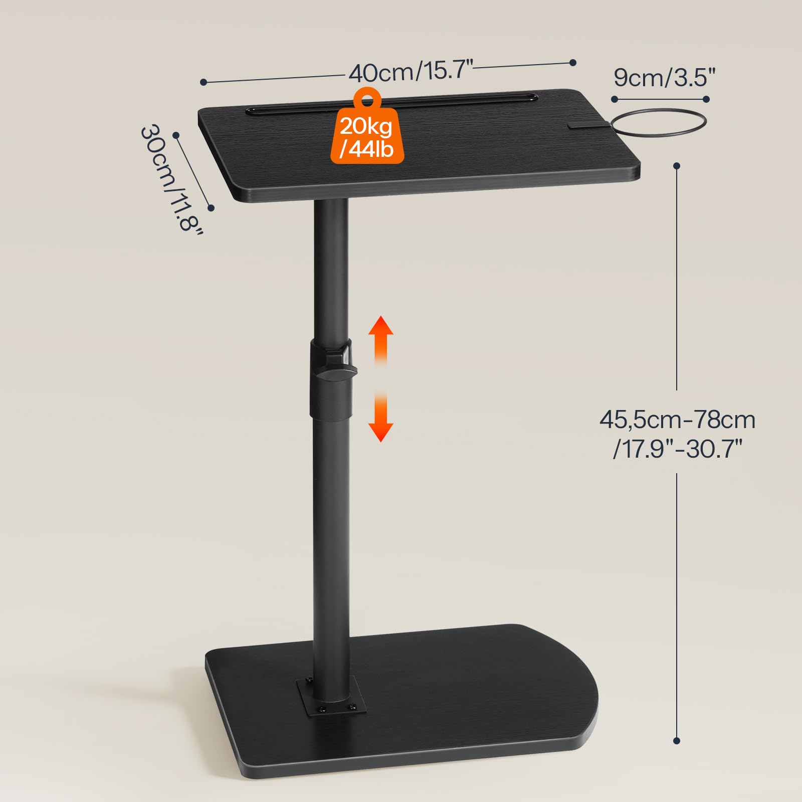 HOOBRO C Shaped Side Table, Height Adjustable Bedside Table, 360° Rotating Sofa Table Laptop Tables with Detachable Cup Holder and Tablet Slot