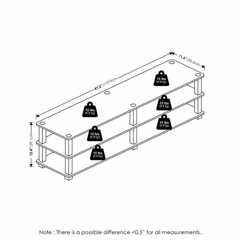 Furinno TURN-S-TUBE Shoe Rack, 3-Tier Shoe Organizer, Shoe Storage Rack with No Tools Assembly, 11.6 x 47.2 x 15.4, for Closet Entryway, Office