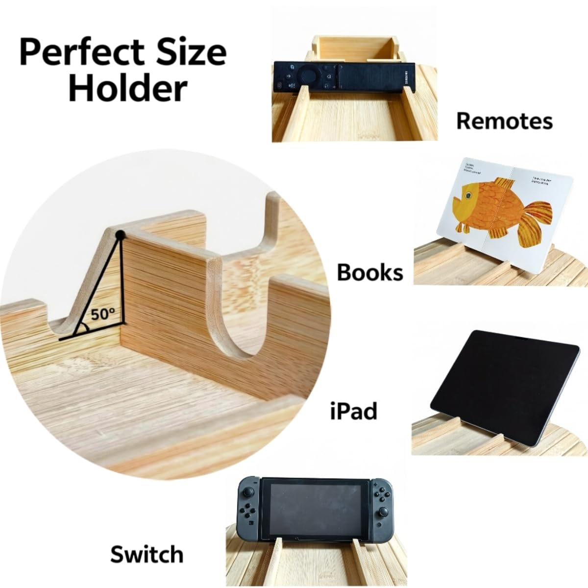 Ancaedhl Bamboo Sofa Arm Tray, 2-in-1 Foldable Armchair Tray with Built-in Cup Holder - Anti-Slip Couch Armrest Tray for Living Room