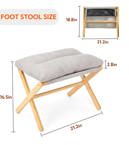 bimiti Foot Stool Bamboo Folding Foot Rest Foldable Ottoman Seat