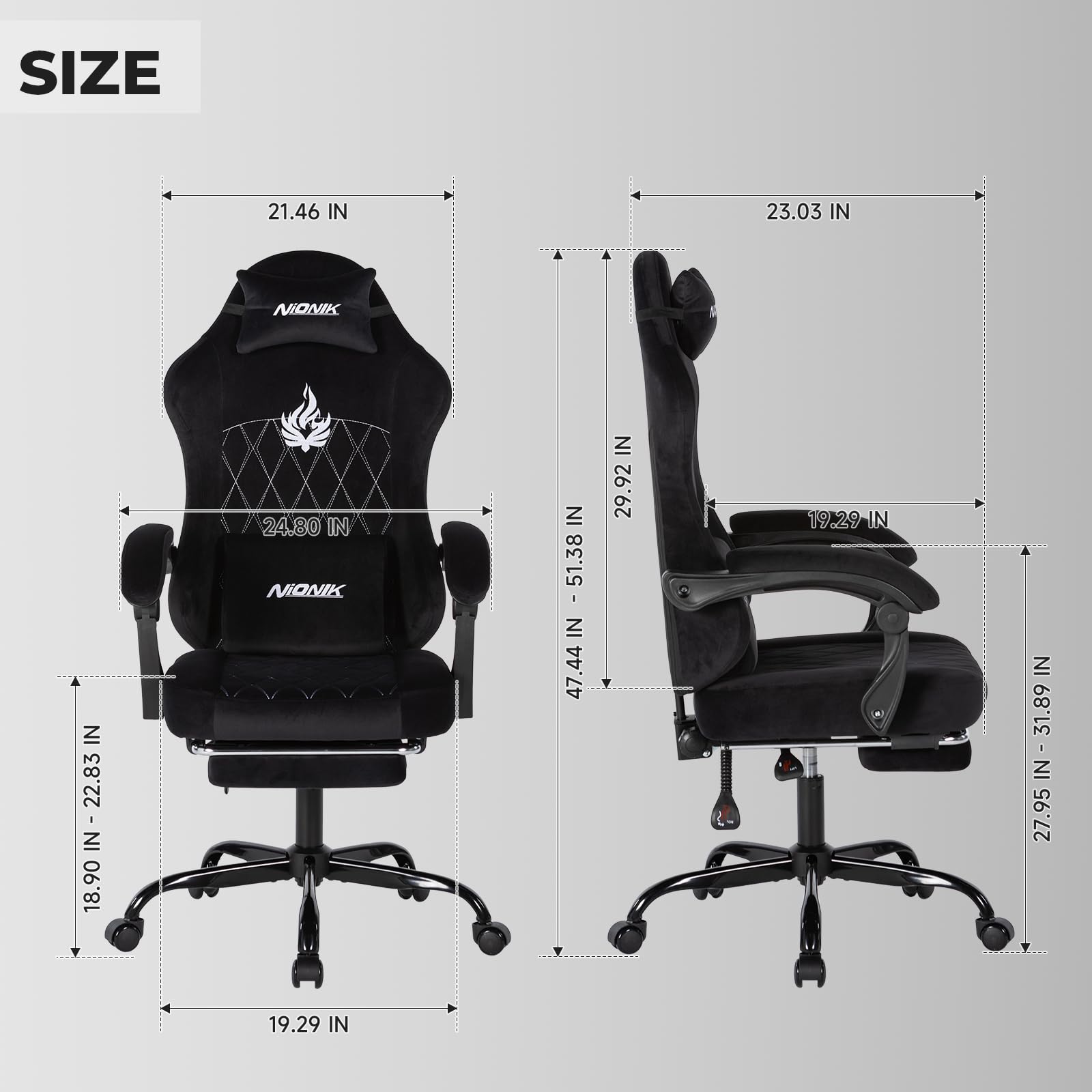 NIONIK Massage Gaming Chair with Footrest, Ergonomic Office Chair with Lumbar Support and Headrest