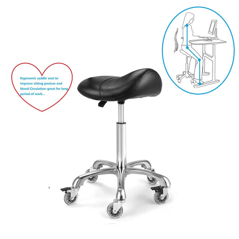 McDooFly Ergonomic Saddle Stool with Wheels Rolling Saddle Chair Heavy Duty Height Adjustable Swivel Hydraulic Stool for Dental Clinic Massage Salon