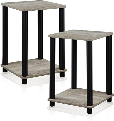 Furinno TURN-N-TUBE Side Table Set of 2, 2-Tier Stackable End Table with Open Shelf, Toolless Night Stand, Bedside Table, for Living Room, Bedroom