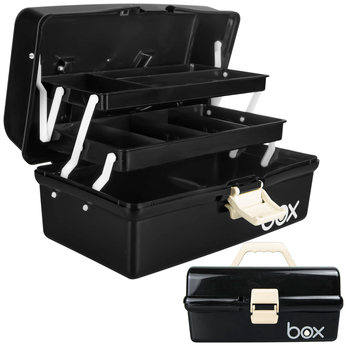 Creahaus 12in 3 Layer Multipurpose Storage Box/Craft Storage Boxes With Compartments/Plastic Black Tool Box/Medicine Storage Box/Hair Accessories