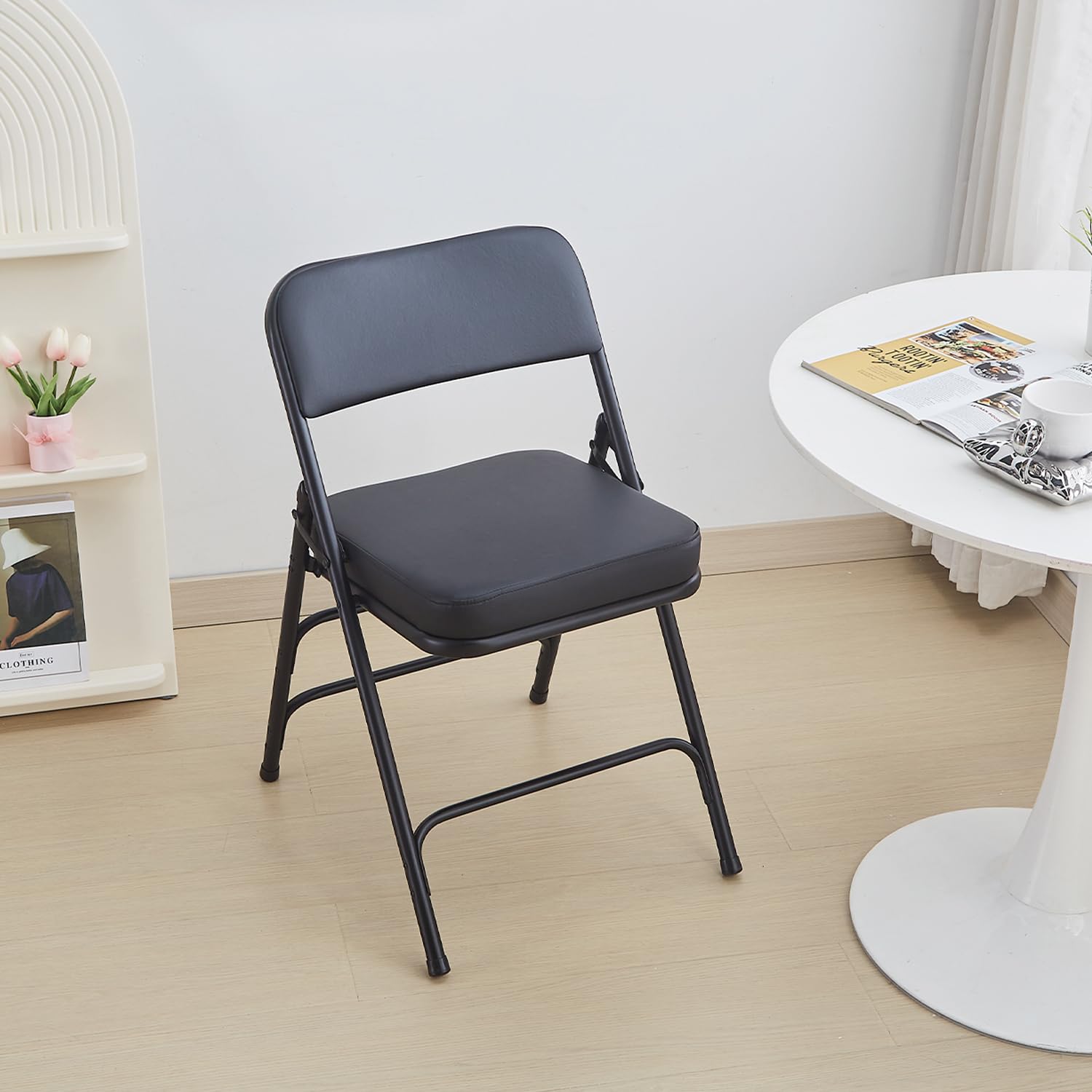 KAIHAOWIN Folding Chairs with Ultra Thick Padded Seat Foldable Chair Indoor Comfortable Metal Chairs with Soft Cushion-Black