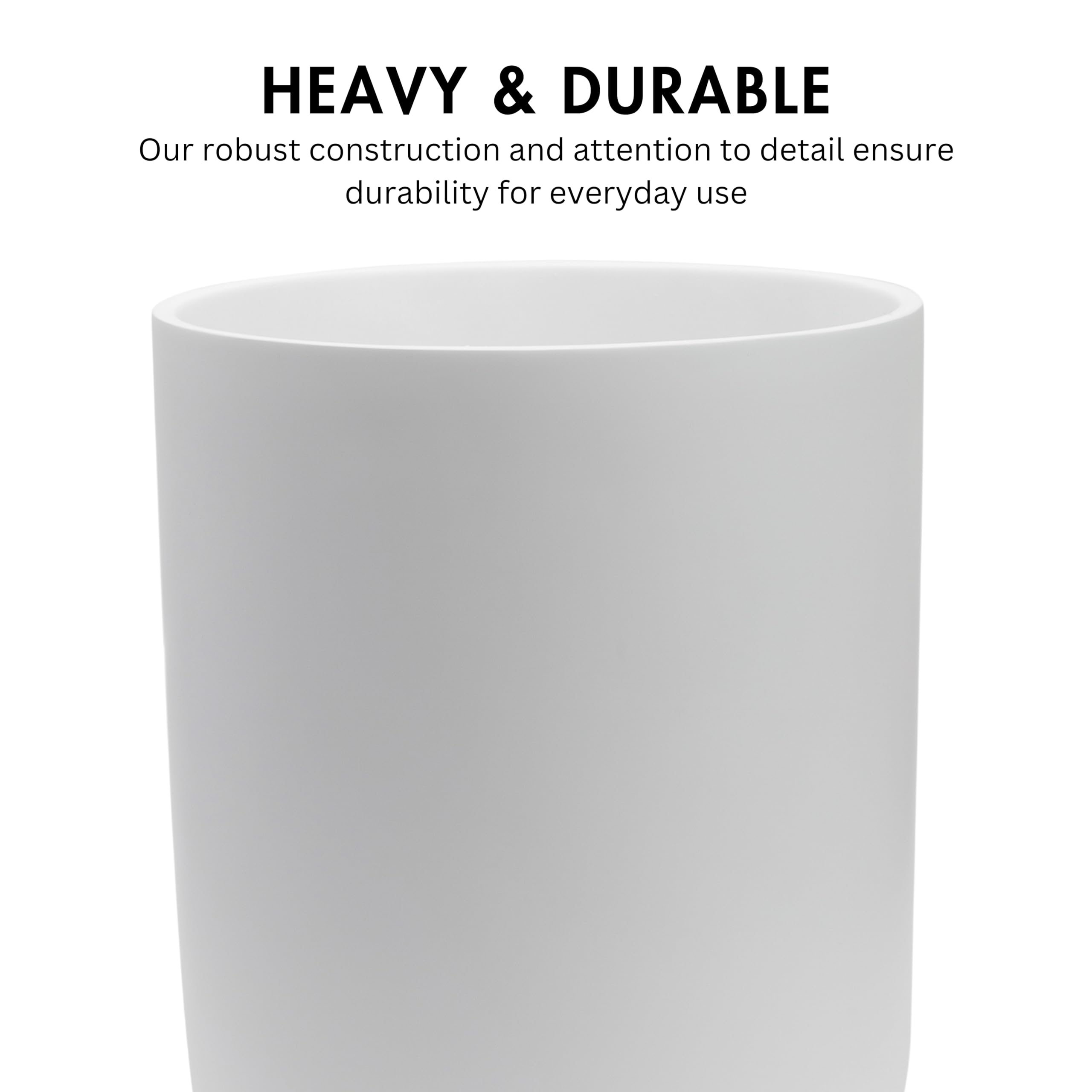YEW DESIGN Matte White Round Compact Trash Can Mini, 2 Gallons / 7.5L Garbage Bin, Tiny Wastebasket for Bathrooms, Office, Under Desk, Bedroom