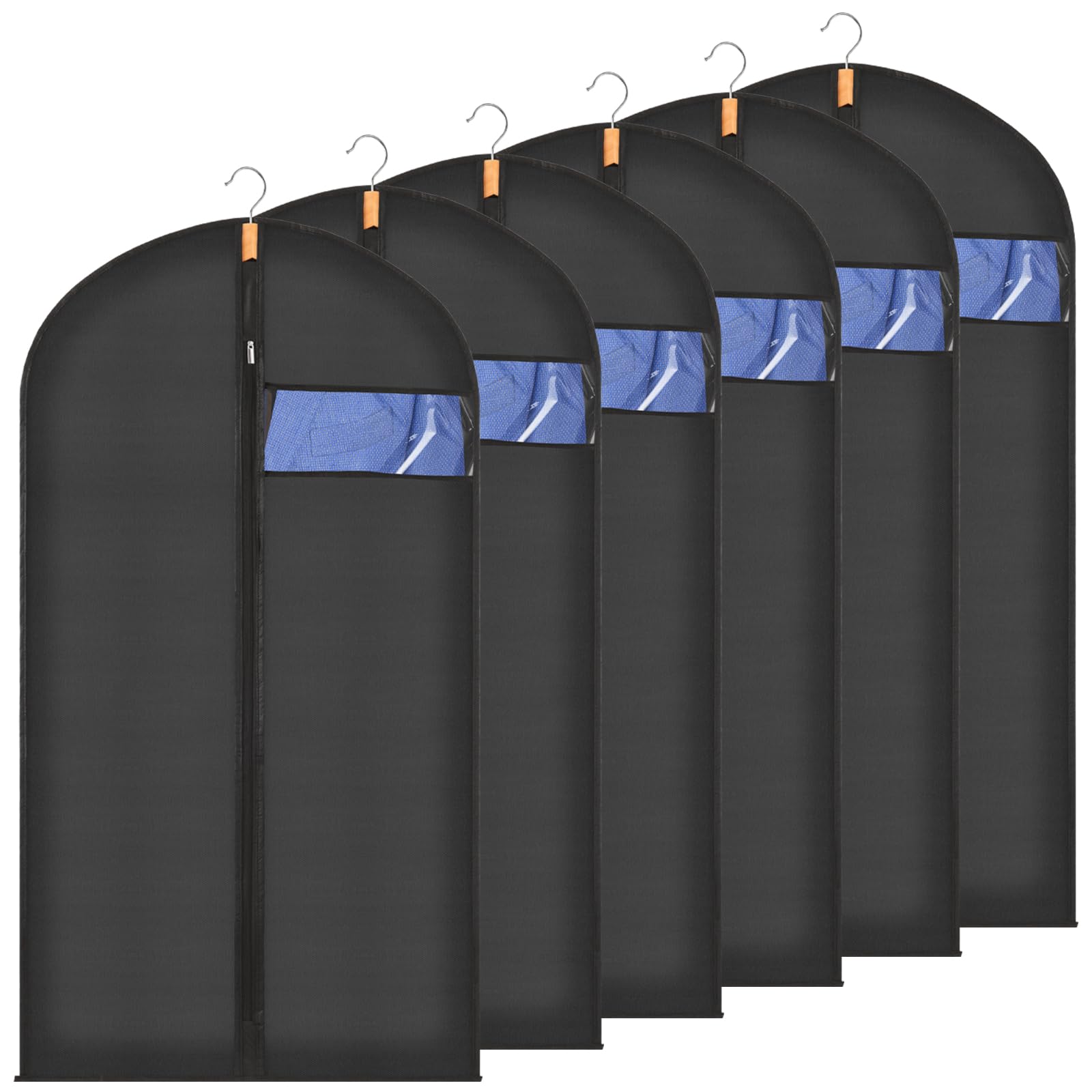 Sevenpers 6 Pack Suit Bags Garment Bags for Hanging Clothes 60x120cm Black