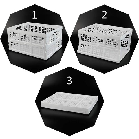 Asking Set of 3 Plastic Stackable Filding Storage Crate, 30 L Collapsible Storage Basket, White