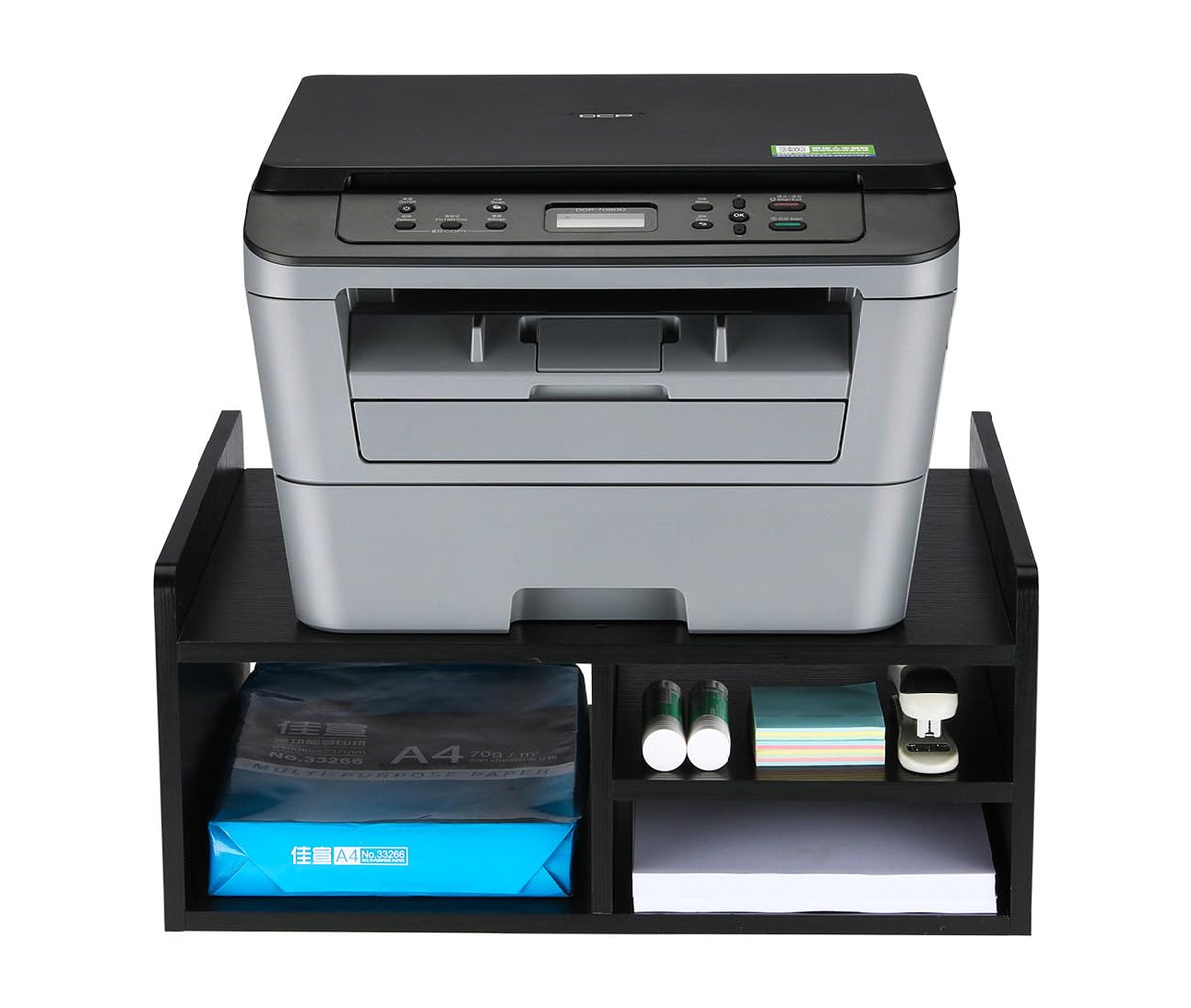 EasyPAG Desktop Wood 2 Tier Printer Stand with Storage Fax Shelf Office Desk Tidy Supplies Organiser A4 Paper Holder,Black