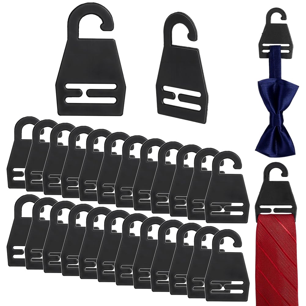 AHANDMAKER 50Pcs Black Tie Hanger Plastic Neck Tie Holders Organizer for Retail Display Closet Storage Space Saving Plastic Neck Tie Hook Hangers for