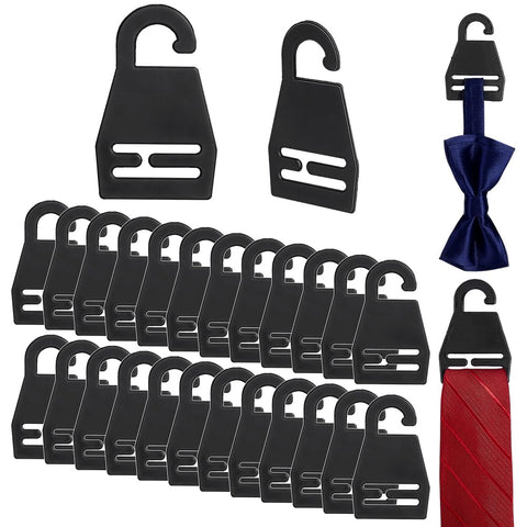 AHANDMAKER 50Pcs Black Tie Hanger Plastic Neck Tie Holders Organizer for Retail Display Closet Storage Space Saving Plastic Neck Tie Hook Hangers for