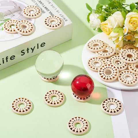 UNICRAFTALE 24pcs Wooden Crystal Ball Stand Navajo White Sphere Flower Stone Rock Display Holder Egg Rocks Stand for Gemstone Nature Stone Home Decor