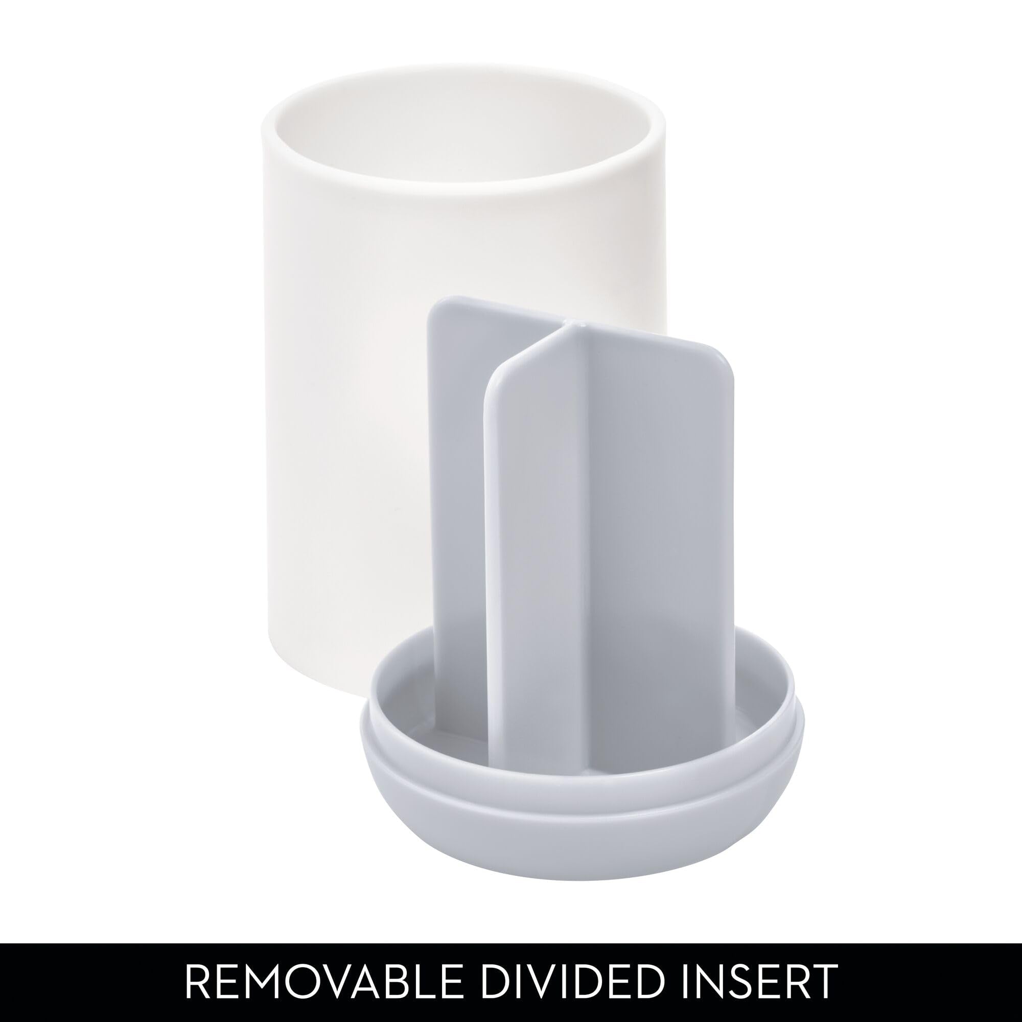 iDesign 28532 Cade Toothbrush Holder, Round Plastic Toothbrush Stand for Regular and Electric Toothbrushes, White, 7.6 cm x 7.6 cm x 11.4 cm
