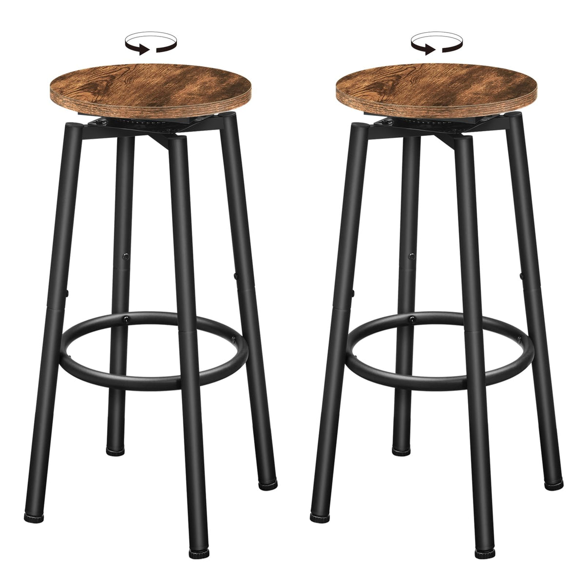 HOOBRO 360 Swivel Bar Stools Set of 2, Round Kitchen Breakfast Stools, Bar Chairs with Footrest, for Kitchen Islands, Cafe, Counter
