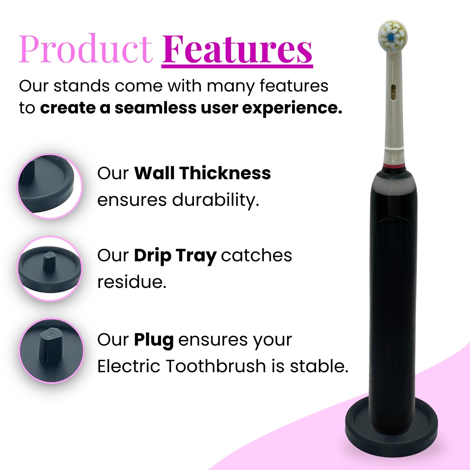 Oral Care Brand Electric Toothbrush Stand & Drip Tray (Black, Triple)