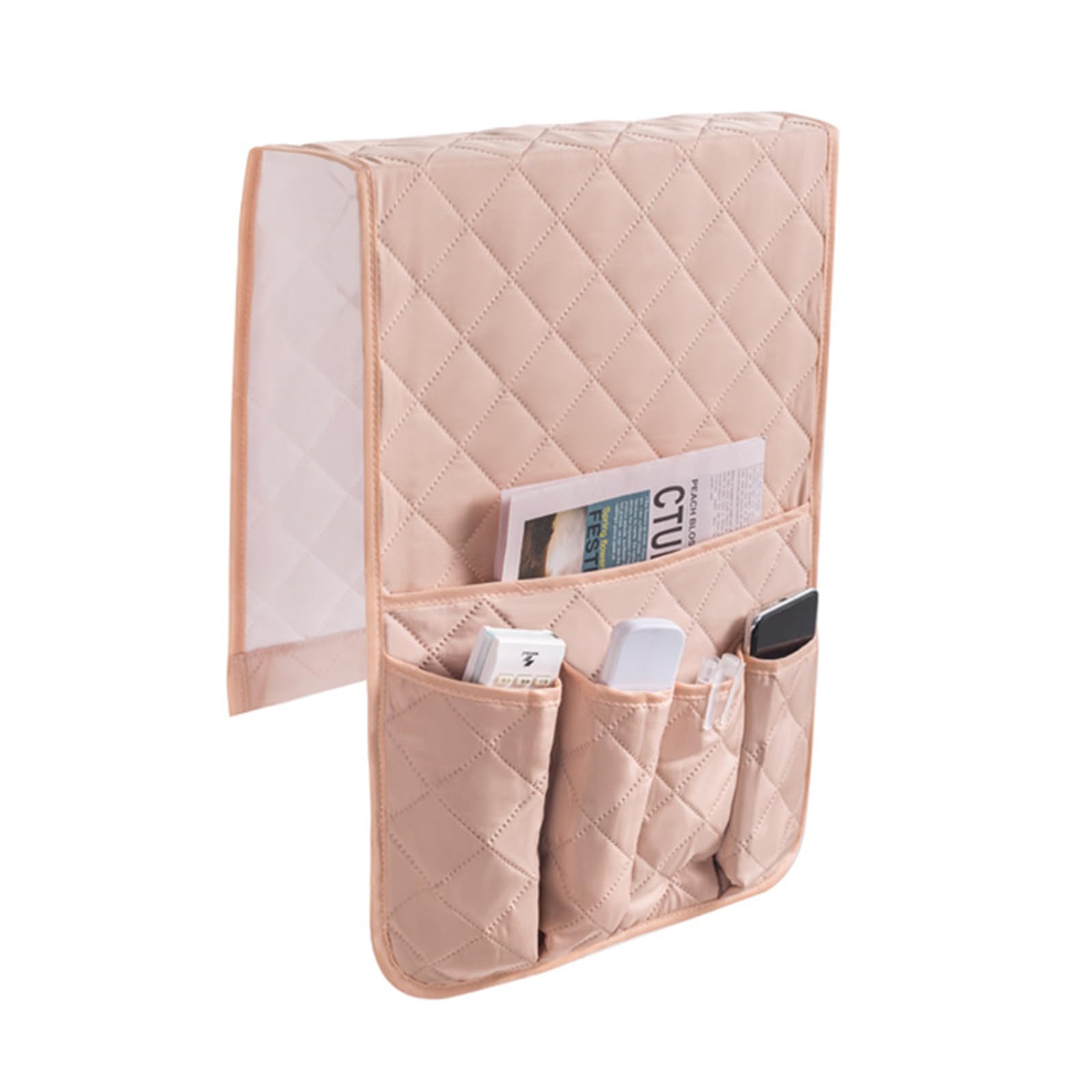 Sofa Armrest Organizer Remote Control Holder Armchair Caddy Armchairs Couch Organiser for Phone, Book, Magazines - Beige
