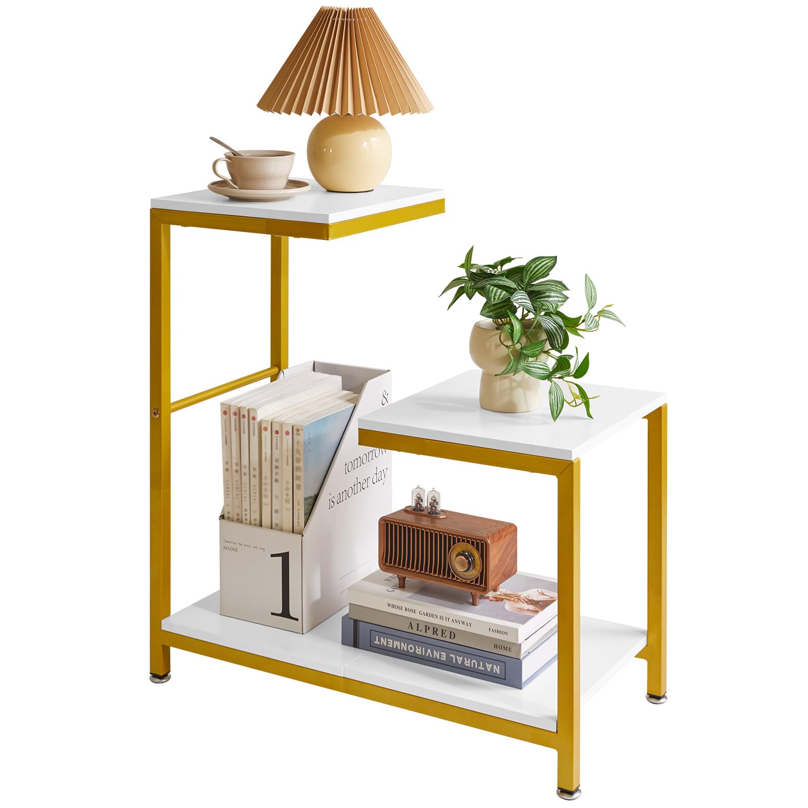Aibiju G-Shaped Side Table, Sofa Side Table Corner End Tables for Living Room, Couch, Bedroom, Balcony Flower Stand, White YD-TM053W