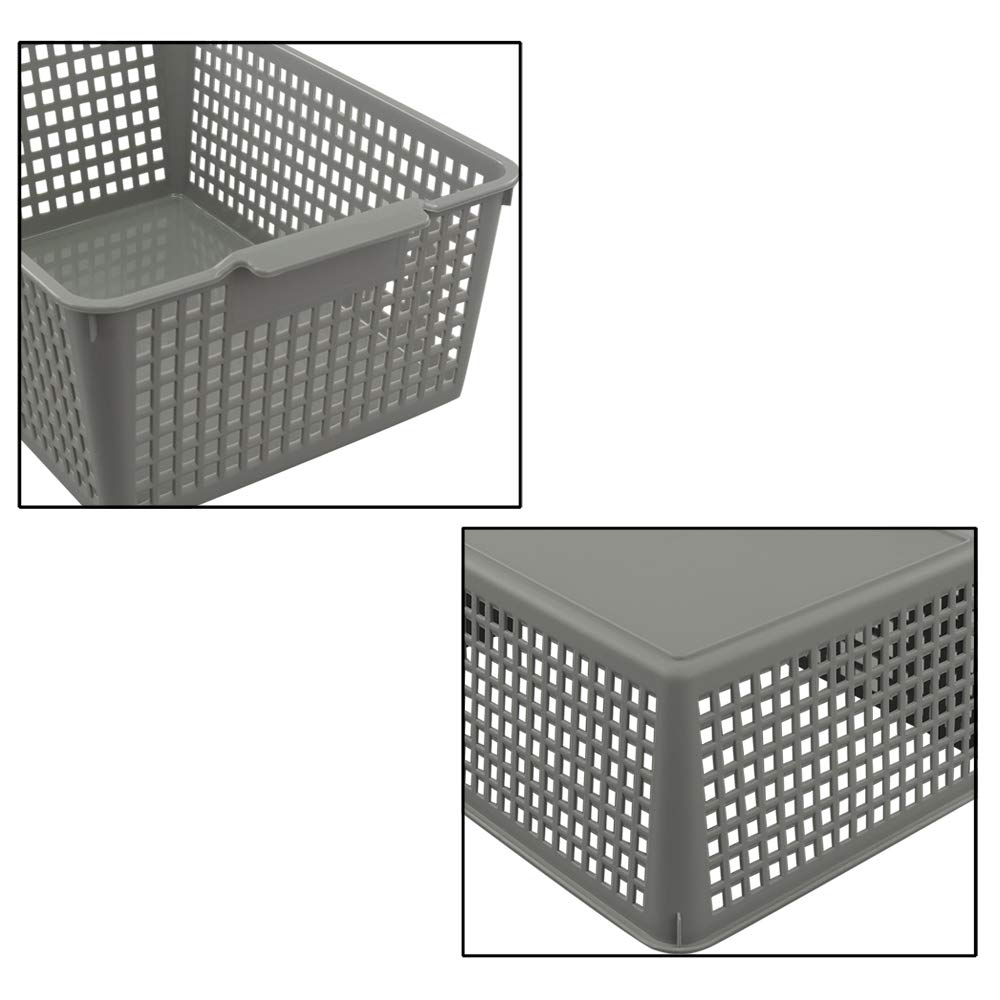 Bblina 3-pack Grey Plastic Kitchen Cupboard Storage Baskets, Plastic Storage Boxes Without Lid