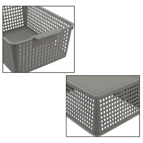 Bblina 3-pack Grey Plastic Kitchen Cupboard Storage Baskets, Plastic Storage Boxes Without Lid