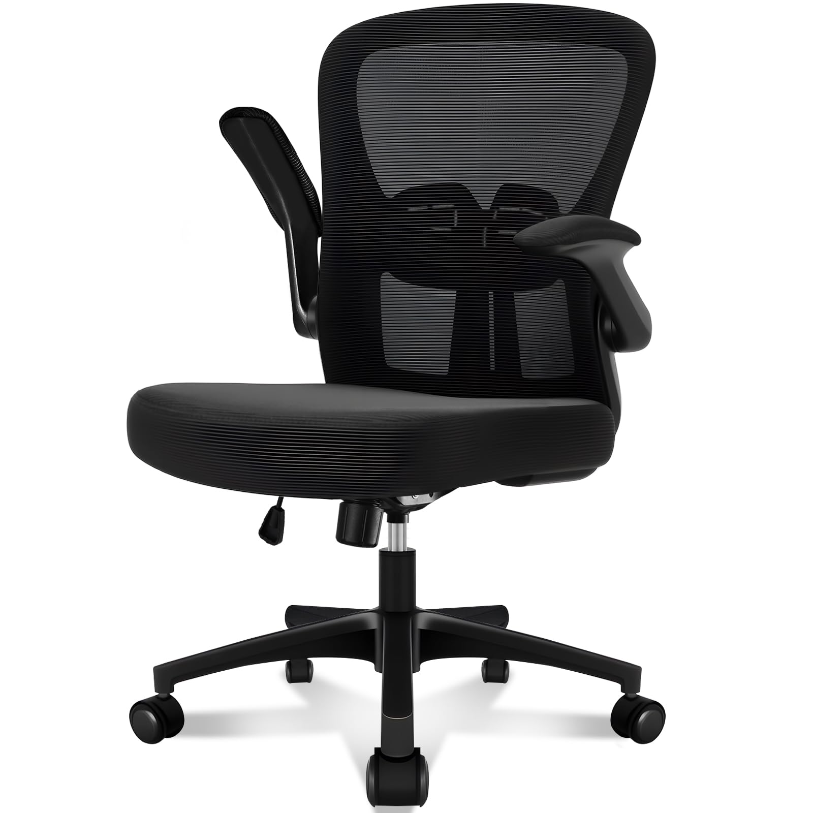 Durrafy Ergonomic Office Chair, Mesh Desk Chair with Adjustable Lumbar Support & Flip-Up Arms, Height Adjustable Swivel for Home Office