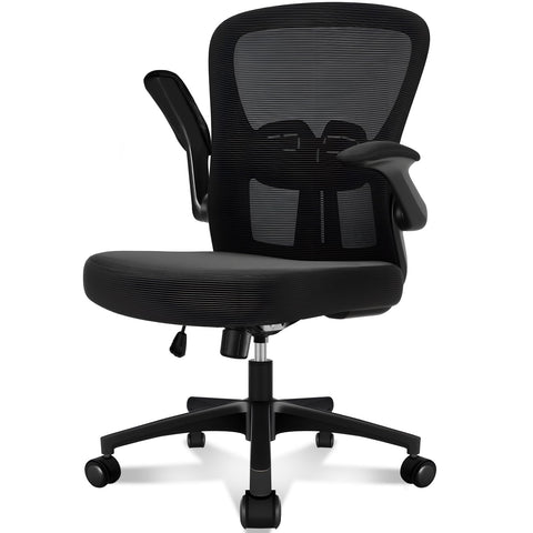 Durrafy Ergonomic Office Chair, Mesh Desk Chair with Adjustable Lumbar Support & Flip-Up Arms, Height Adjustable Swivel for Home Office