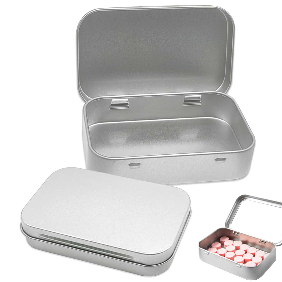 JYTDBCS Tins Container, Metal Rectangular Tin Can,Mini Portable Box Small Storage Basic Necessities Home Storage Organizer Empty Hinged Household