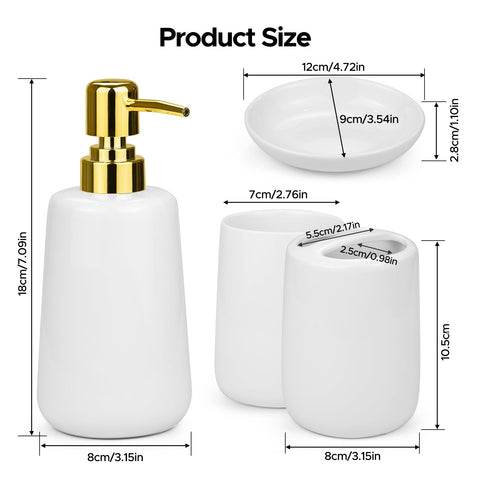 Bathroom Accessories Set, 4 Pcs Ceramic Bath Accessory Set Elegant Modern Toothbrush and Toothpaste Holder + Toothbrush Tumbler + Liquid Soap or