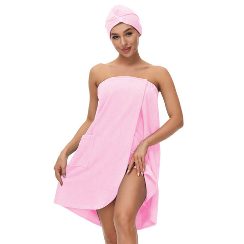 Verve Jelly Women's Bath Wrap Set with Hair Towel Spa Shower Body Wrap Robe Pink XXL