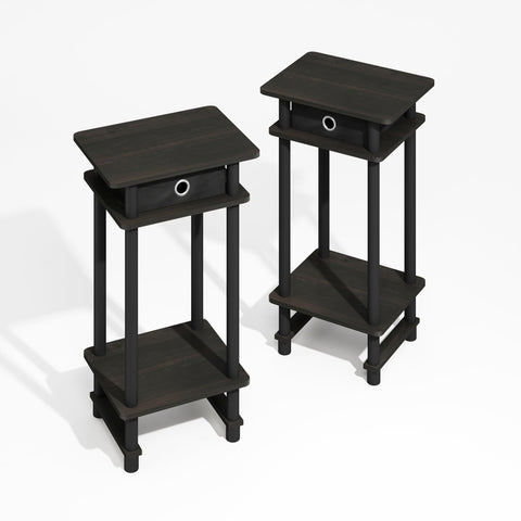 Furinno MODERN Side Table Set of 2, 3-Tier End Table with Storage Bin, Open Shelf Night Stand, Bedside Table, for Living Room, Bedroom, Black Espresso