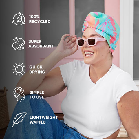 Dock & Bay Turban Hair Towel - For Home & the Beach - Super Absorbent, Quick Dry - Hot Tropics