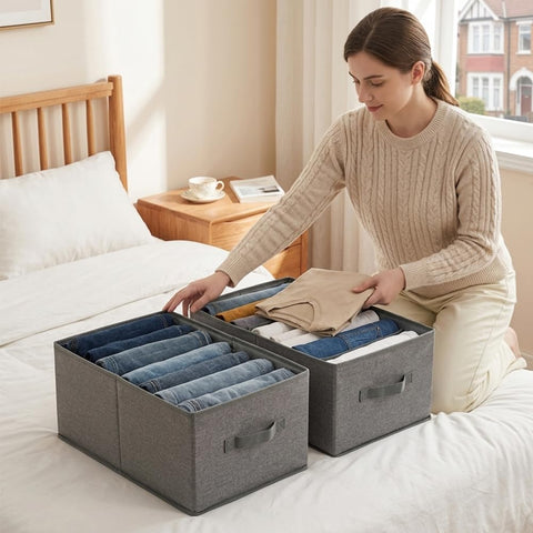 QINGGENG 2 Pack Extra-Large Wardrobe Clothes Storage Organiser with Dividers for Jumper, Jeans, Trousers, Shirts, Pants