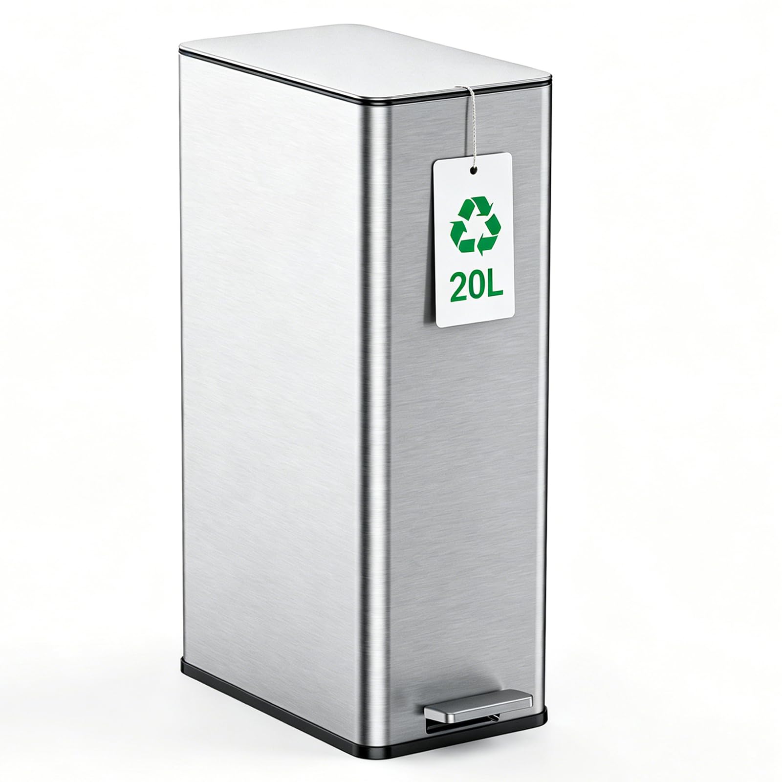 YEAUPE PRO Kitchen Bin, 20L Bathroom Bin, Tall Slim Stainless Steel Pedal Rubbish Bin, with Soft-Close Lids and Plastic Inner Buckets, Odour Seal