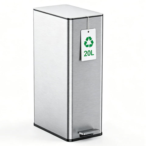 YEAUPE PRO Kitchen Bin, 20L Bathroom Bin, Tall Slim Stainless Steel Pedal Rubbish Bin, with Soft-Close Lids and Plastic Inner Buckets, Odour Seal