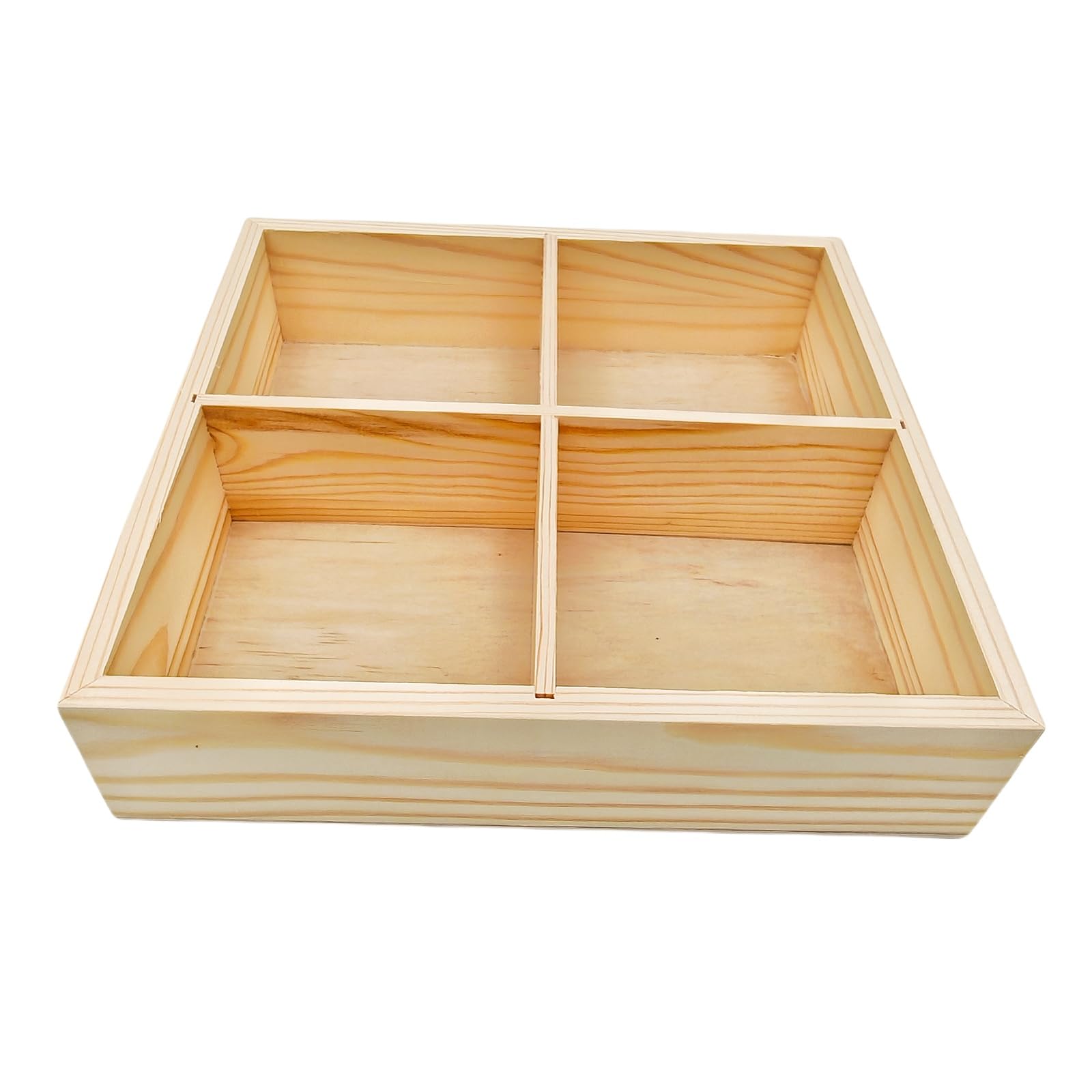 Anktily Unfinished Square Wooden Storage Divider Box, 4 Compartments Showcase Display Box, Socks Organizer, Underwear Storage Case