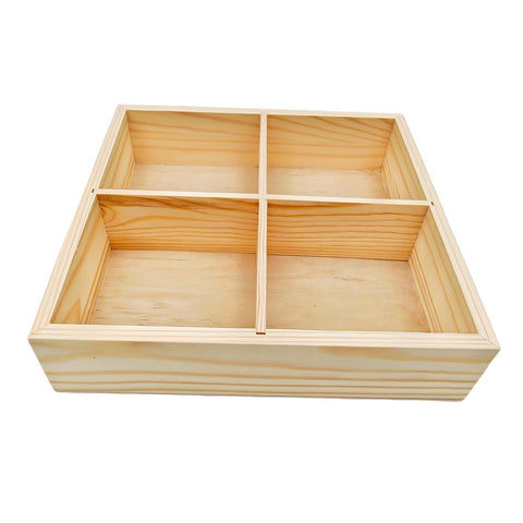 Anktily Unfinished Square Wooden Storage Divider Box, 4 Compartments Showcase Display Box, Socks Organizer, Underwear Storage Case