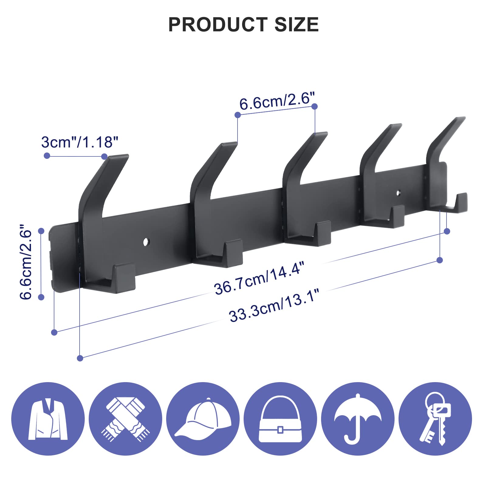 Coat Rack Wall Mounted,5 Coat Hooks for Hanging Coats,Heavy Duty Metal Double Hook Rack Hook Rail,Coat Rack with Hooks,Wall Mount Coat Hanger for Hat