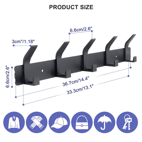 Coat Rack Wall Mounted,5 Coat Hooks for Hanging Coats,Heavy Duty Metal Double Hook Rack Hook Rail,Coat Rack with Hooks,Wall Mount Coat Hanger for Hat