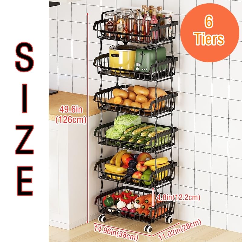 Rolling Metal Wire Basket Storage Cart with Top Handle and Wheels, Heavy Duty Stackable Organizer, Can Seperated to Use for Kitchen, Bathroom, Bedroom