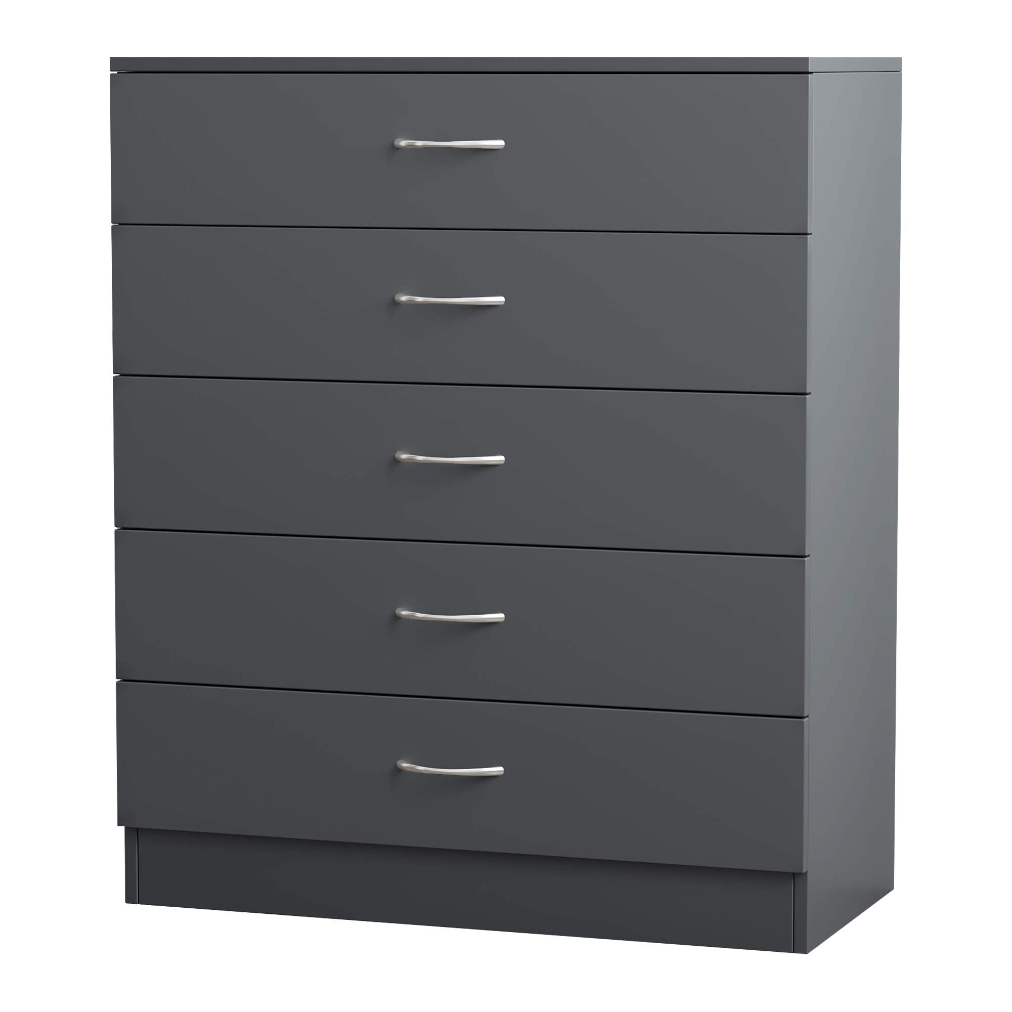 NRG Grey 5-Drawer Chest with Metal Handles, Storage Cabinet 75 x 36 x 90cm