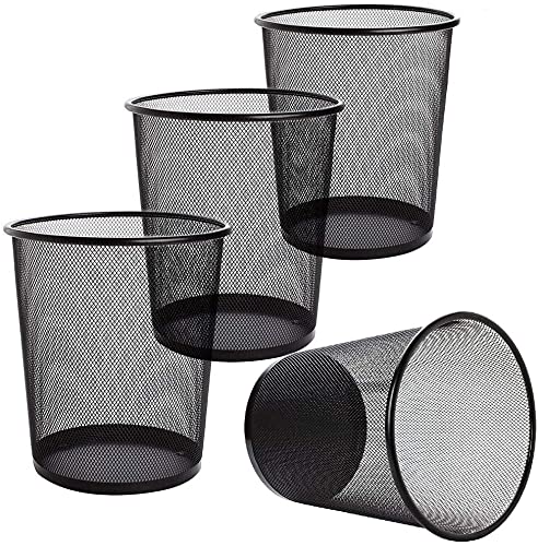 Tebery 4 Pack Mesh Waste Paper Bin, 12 Litres Metal Mesh Wastebasket, Mesh Trash Can Rubbish Bin, Waste Basket Garbage Can for Bathrooms, Kitchens