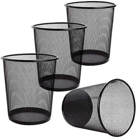 Tebery 4 Pack Mesh Waste Paper Bin, 12 Litres Metal Mesh Wastebasket, Mesh Trash Can Rubbish Bin, Waste Basket Garbage Can for Bathrooms, Kitchens
