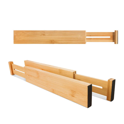 VaeFae Bamboo Drawer Dividers 6-Pack, Adjustable Kitchen Drawer Organisers