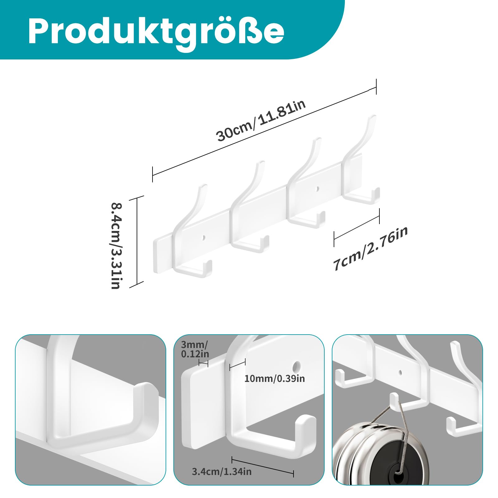 MEIJO Coat Hooks Wall Mounted Stainless Steel, White Coat Rack Wall Mounted with 6 Hooks Heavy Duty Coat Hooks for Door, Bathroom, Bedroom, Kitchen