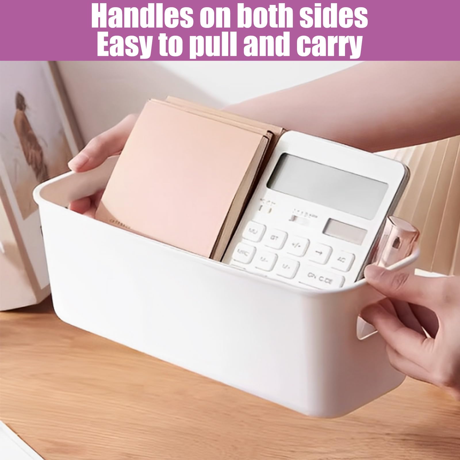 MUXHEL 18 Pack Small Storage Baskets 22x9x6.5cm White Plastic Storage Box with Built-in Handles Narrow Small Plastic Storage Baskets for Shelves