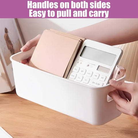 MUXHEL 18 Pack Small Storage Baskets 22x9x6.5cm White Plastic Storage Box with Built-in Handles Narrow Small Plastic Storage Baskets for Shelves