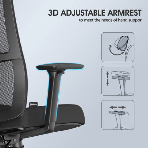 Duwinson Ergonomic Mesh Home Office Chair With Back Support, 3-Way Adjustment Armrest, Executive Desk Chair with Reclining Adjustment